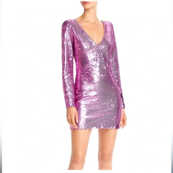 NWT LIKELY Beverly Sequined Mini Dress long sleeve pink festive v-neck size 0 - Picture 1 of 14